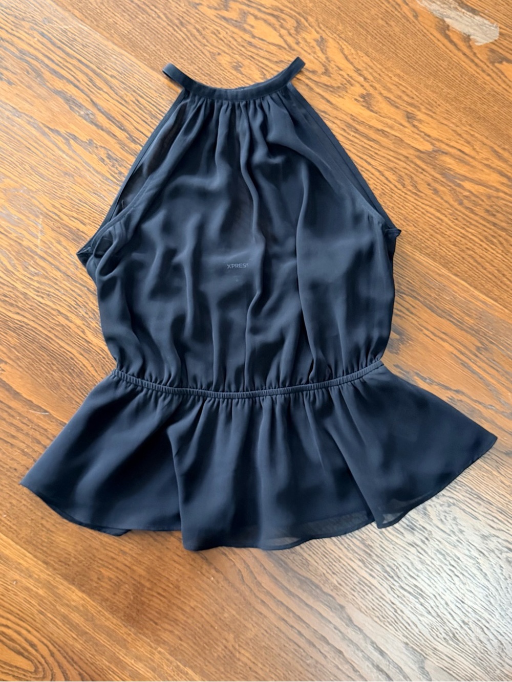 Express Black Sheer Halter Peplum Top